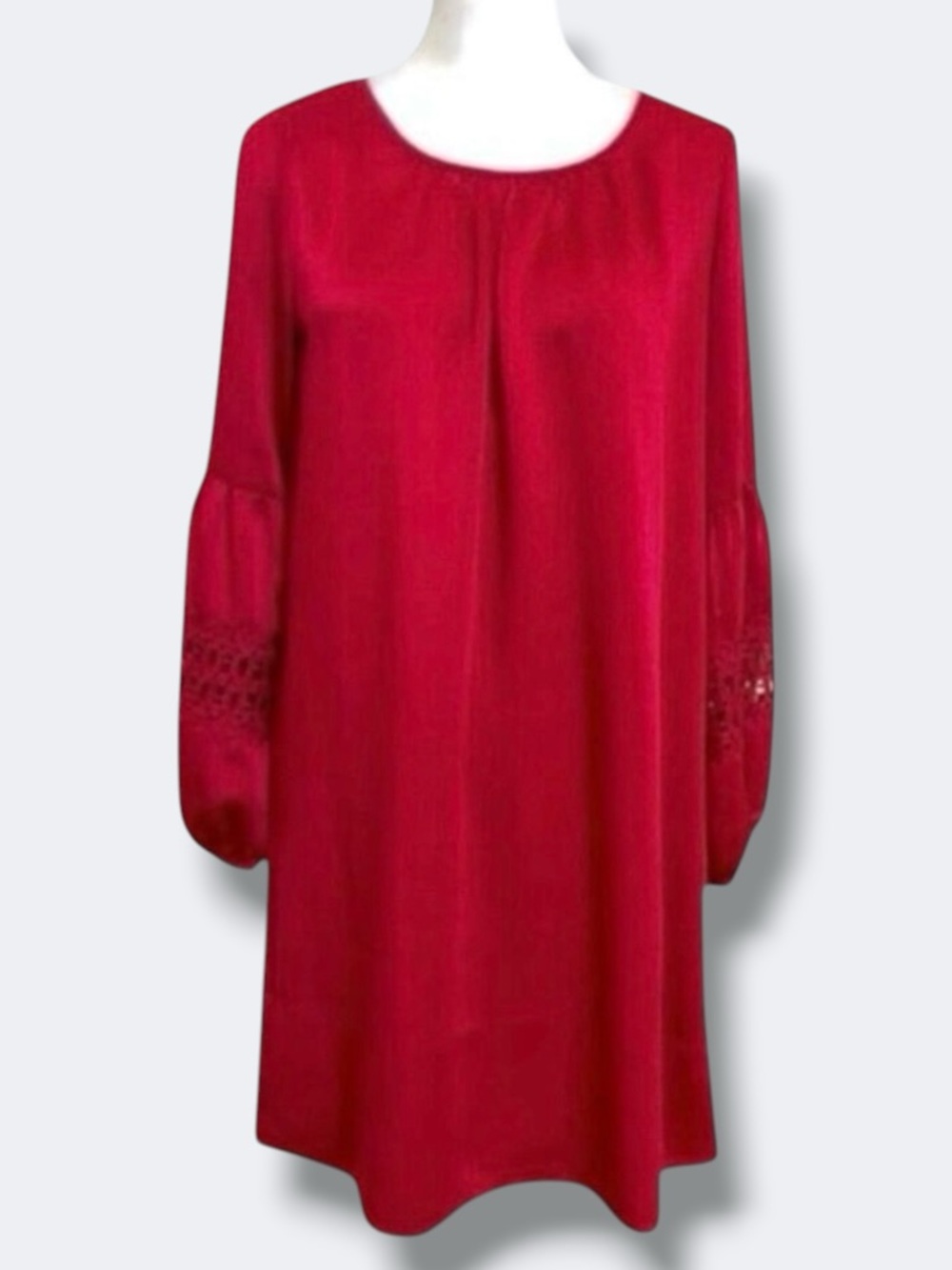 Pleione Shift Dress Women XS Red Satin Balloon Sleeve Lace Cuff Holiday Party